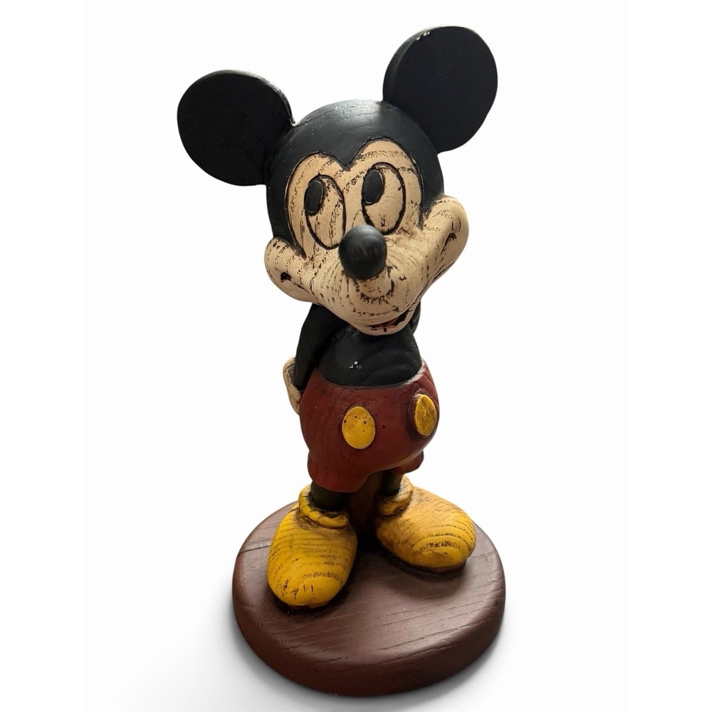 Vintage Solid Wood Hand Carved Mickey Mouse 10" Figurine Figure